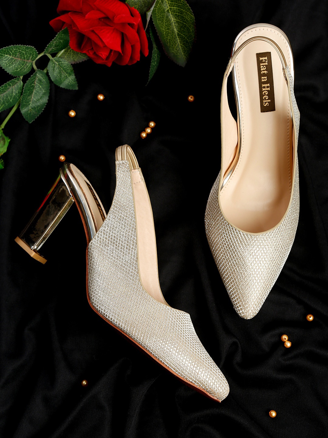 

Flat n Heels Women Gold-Toned Block Embellished Pumps