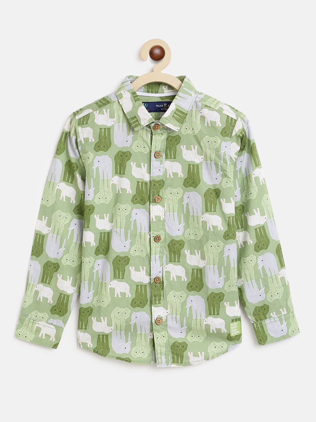 

TALES & STORIES Boys Green Animal Printed Cotton Casual Shirt