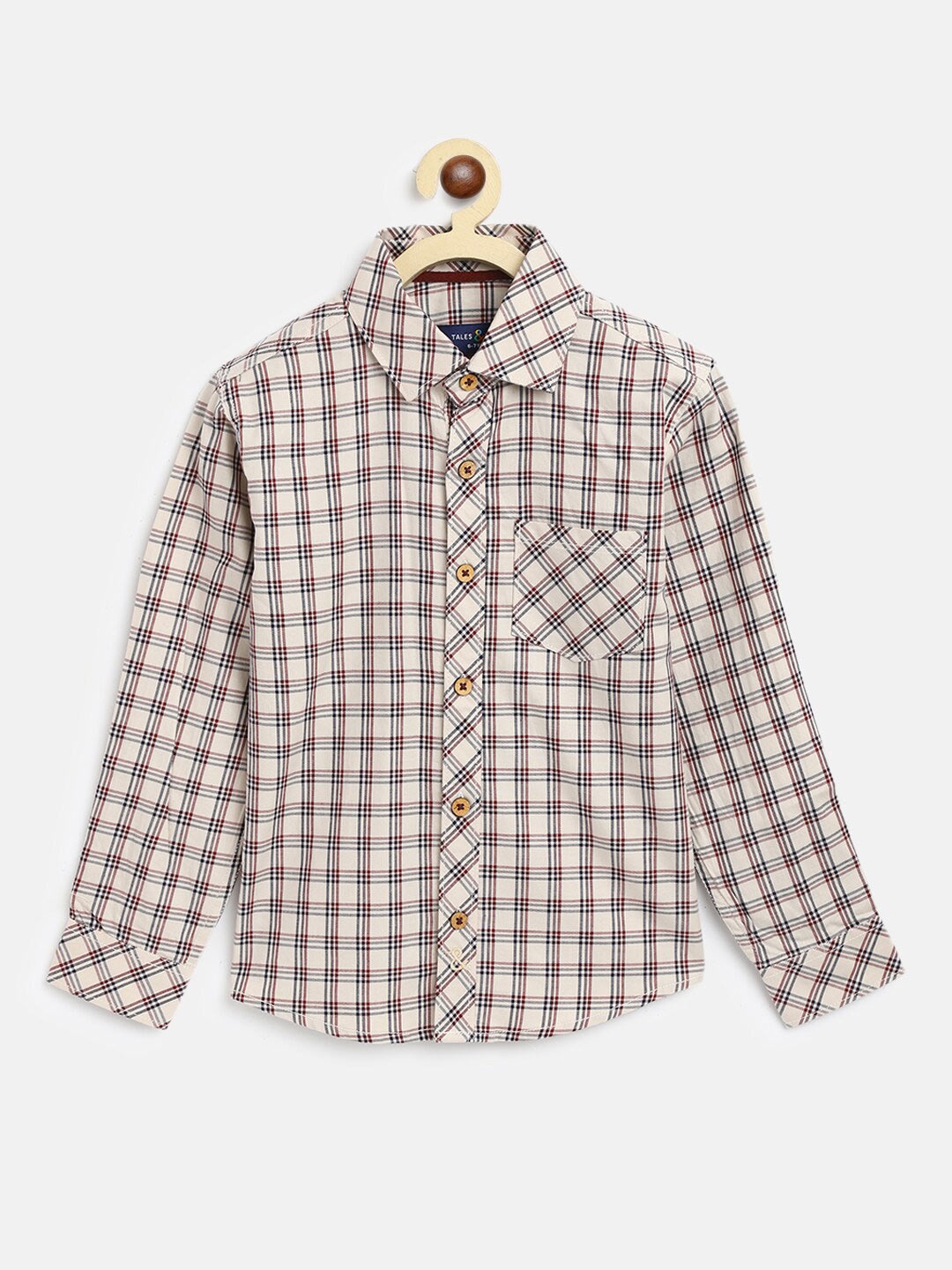 

TALES & STORIES Boys Cream-Coloured Checked Casual Shirt