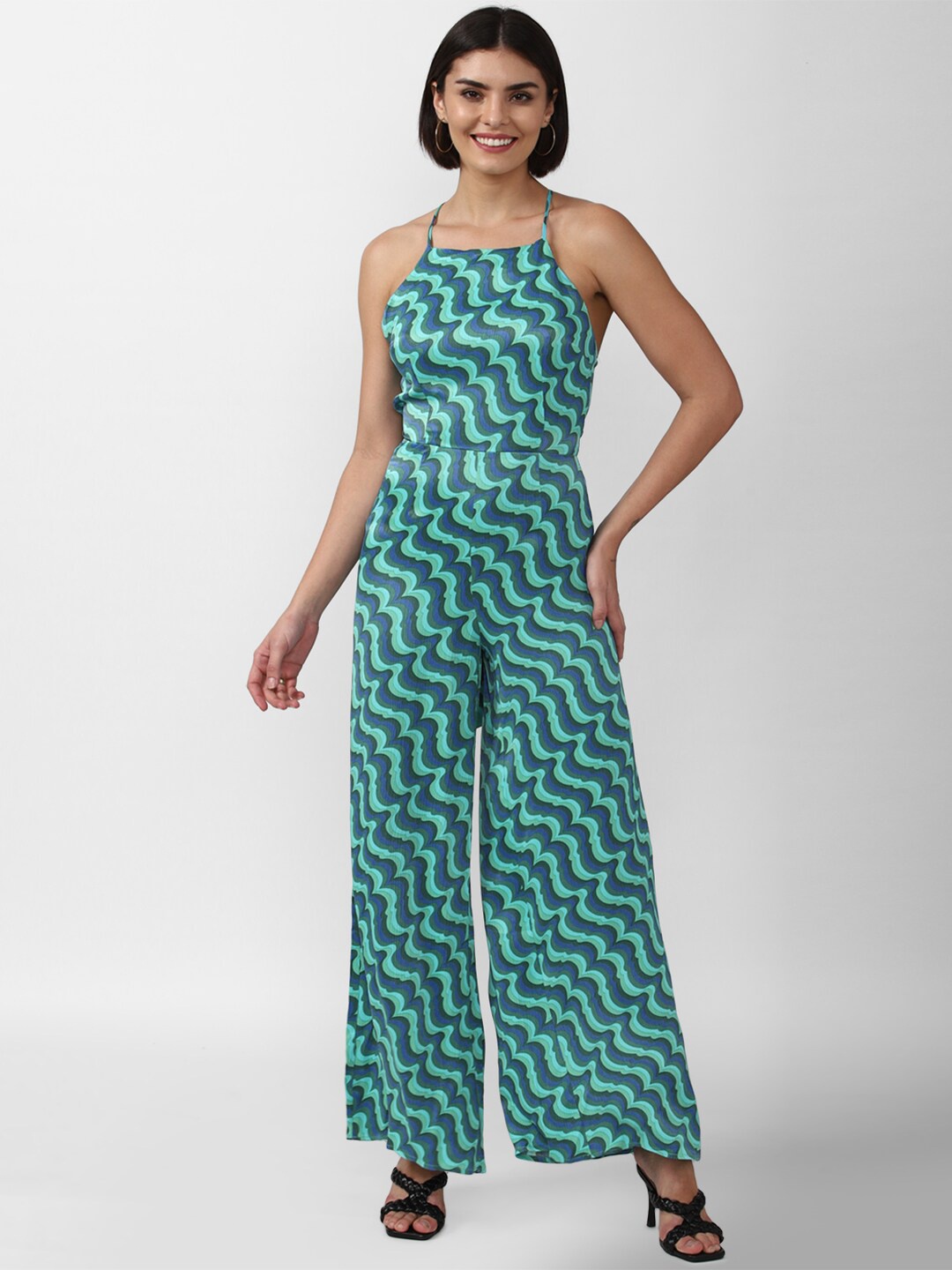 

FOREVER 21 Blue Abstract Printed Long Jumpsuits Dress