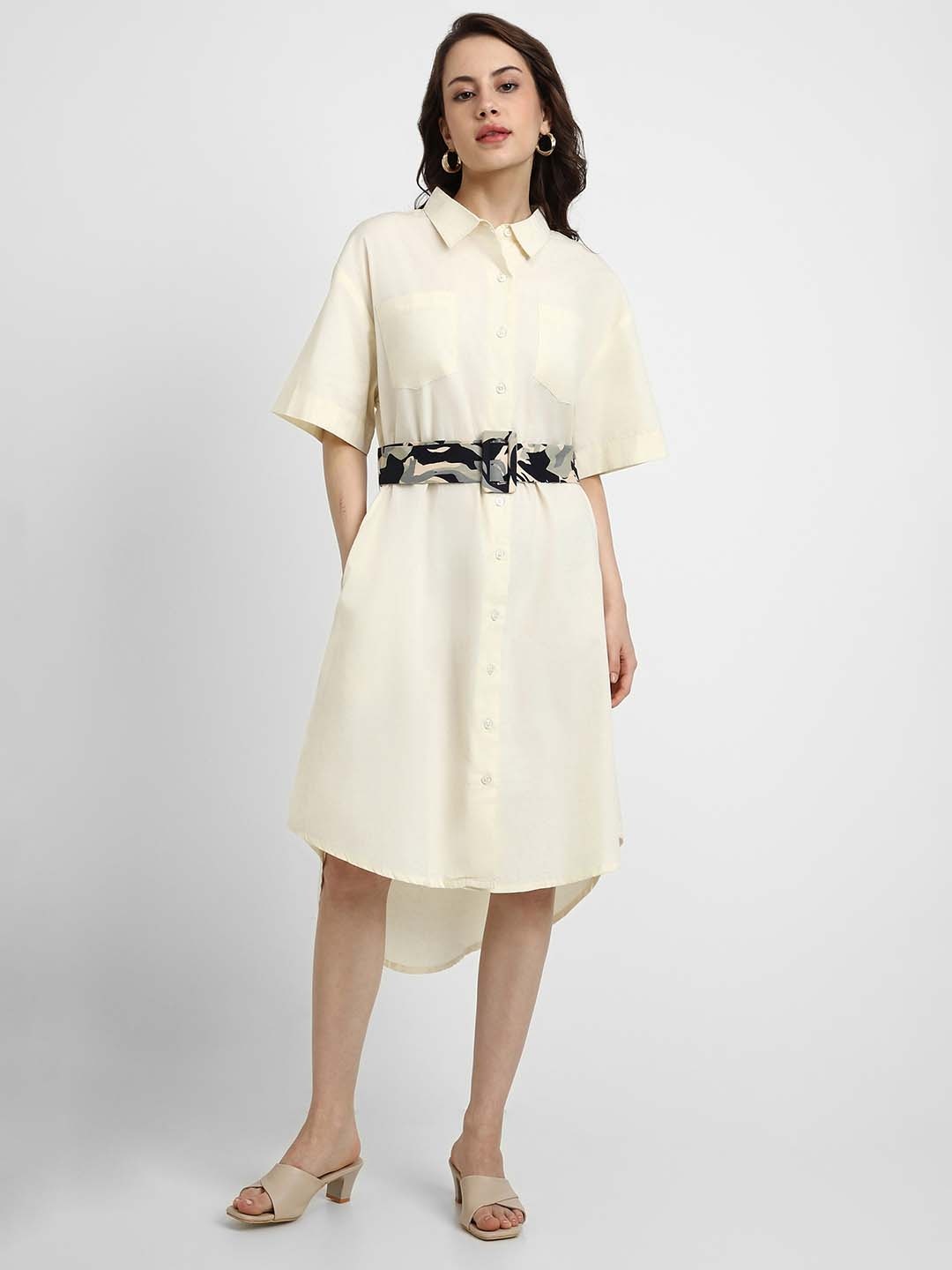 

FOREVER 21 Beige Pure Cotton Shirt Dress