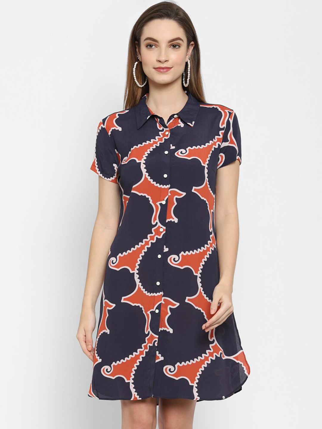 

VALBONE Navy Blue & Red Shirt Dress