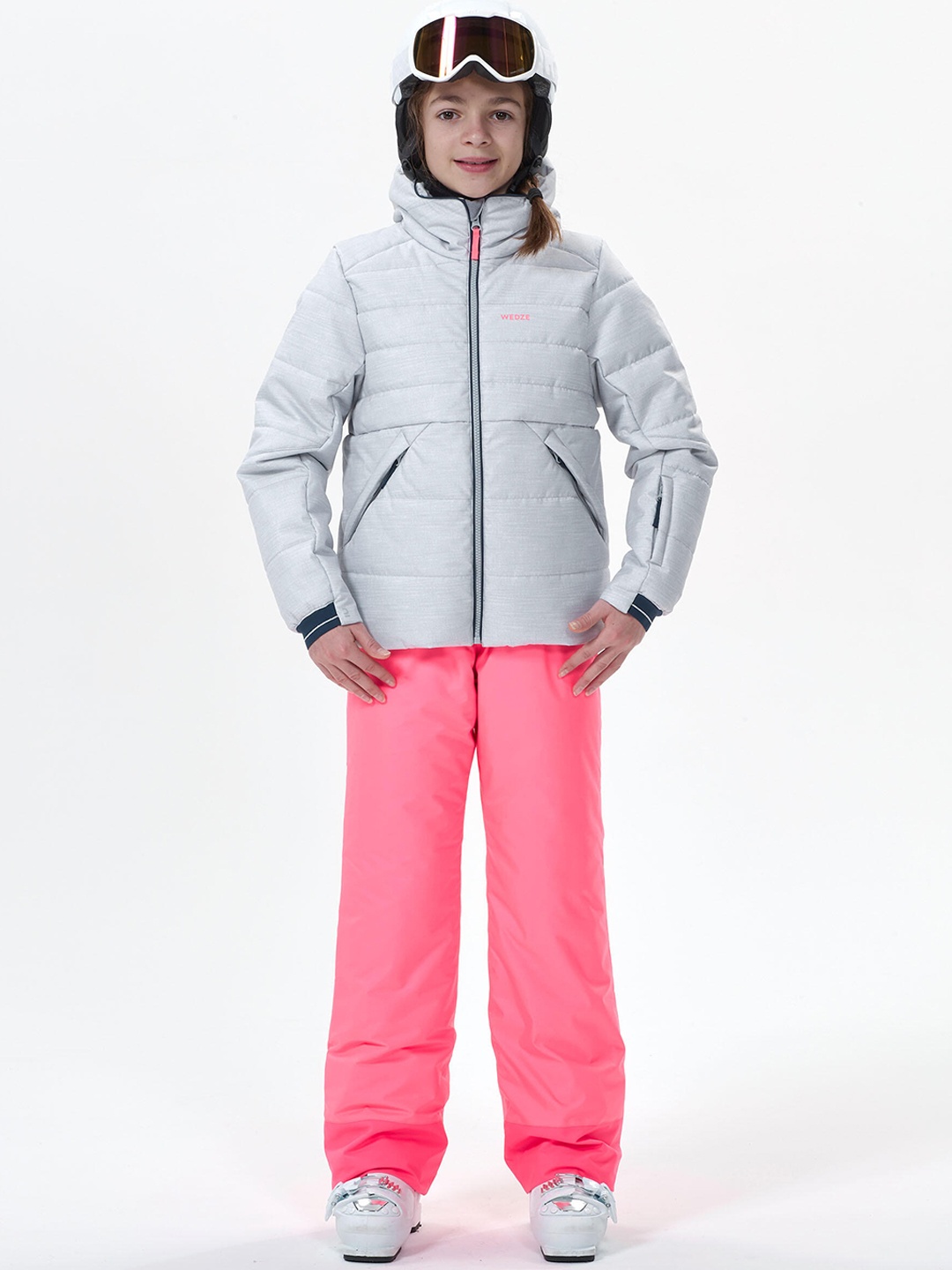 

WEDZE By Decathlon Girls Grey Solid Polyester Hooded Padded Jacket