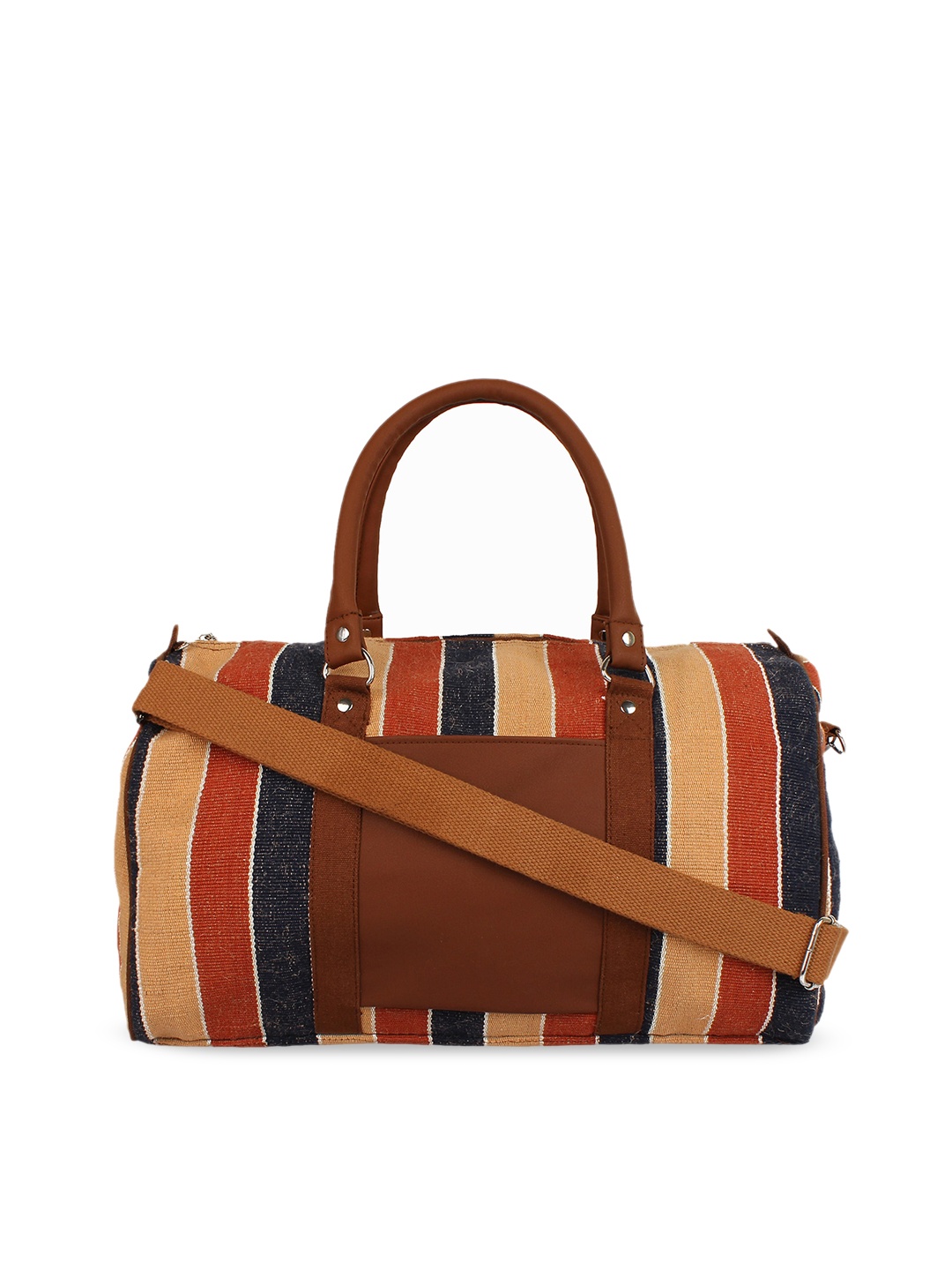 

Anekaant Beige & Red Striped Jute Duffel Bag