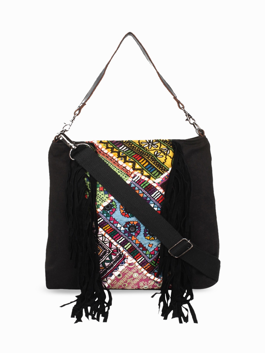 

Anekaant Black Structured Sling Bag with Tasselled