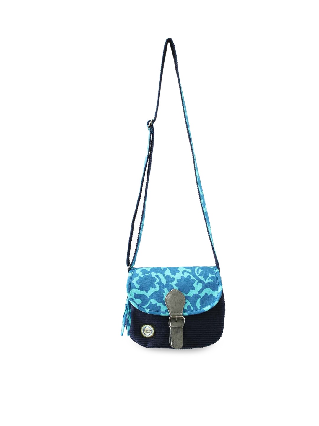 

Anekaant Blue Floral Printed PU Half Moon Sling Bag