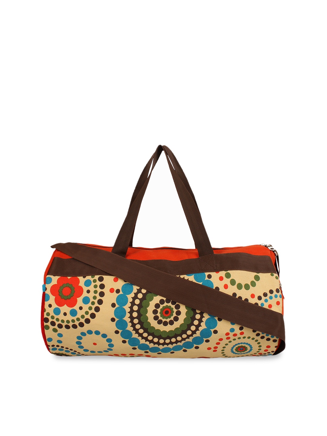 

Anekaant Yellow Printed Canvas Duffle Bag