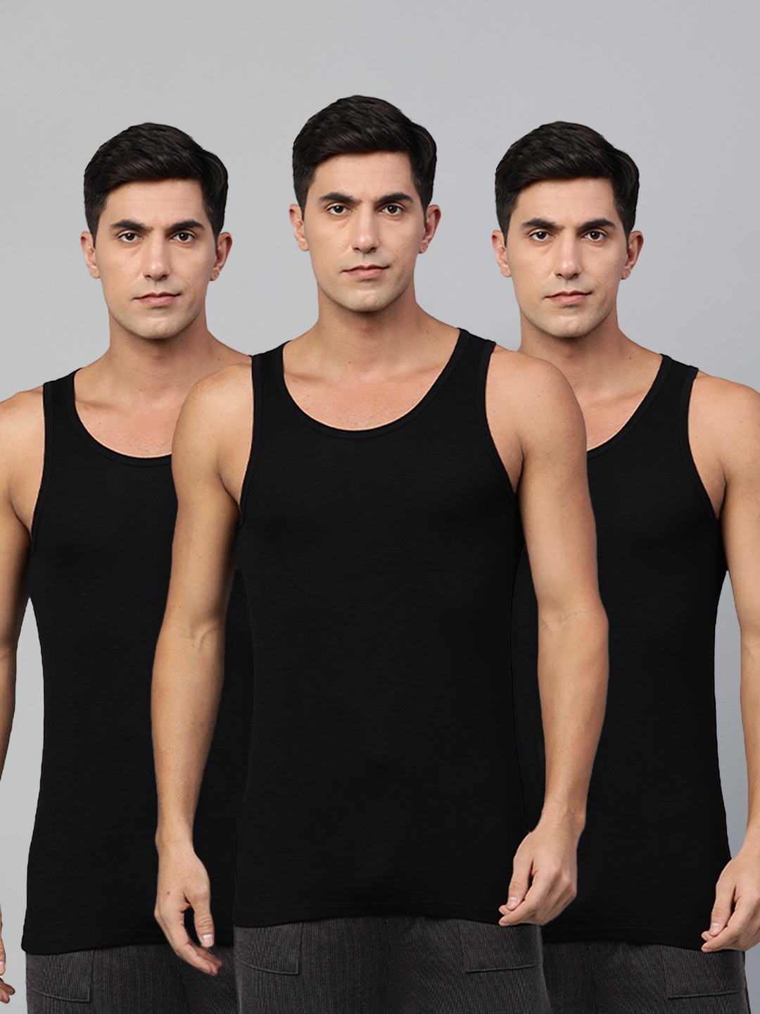 

Heelium Men Pack of 3 Bamboo Super Soft & Odour Free Comfort Fit Vest, Black