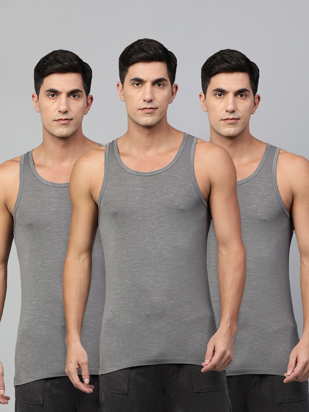

Heelium Men Pack of 3 Bamboo Super Soft & Odour Free Comfort Fit Vest, Grey