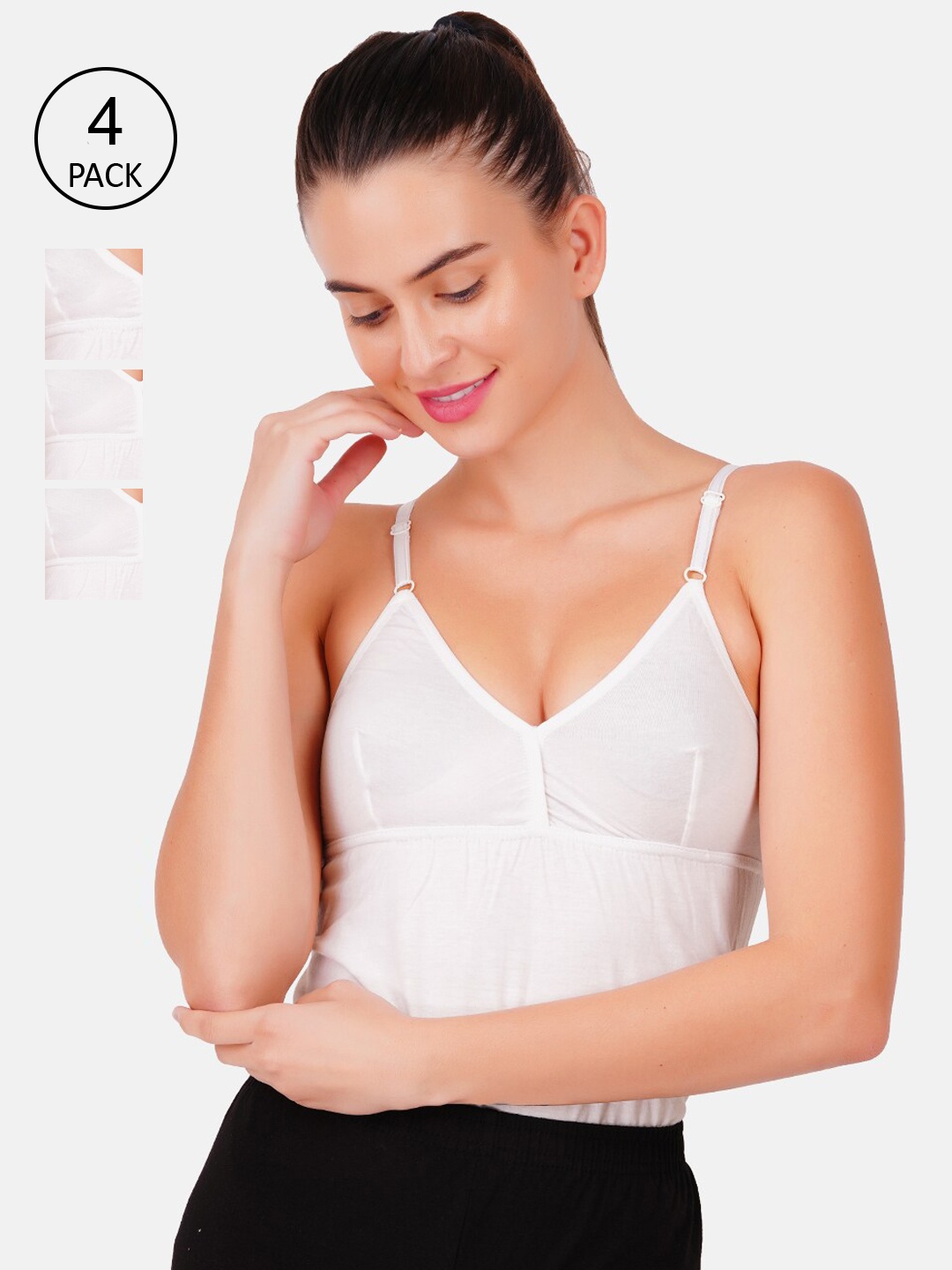 

Ramraj Women Pack Of 4 White Solid Pure Cotton Camisoles