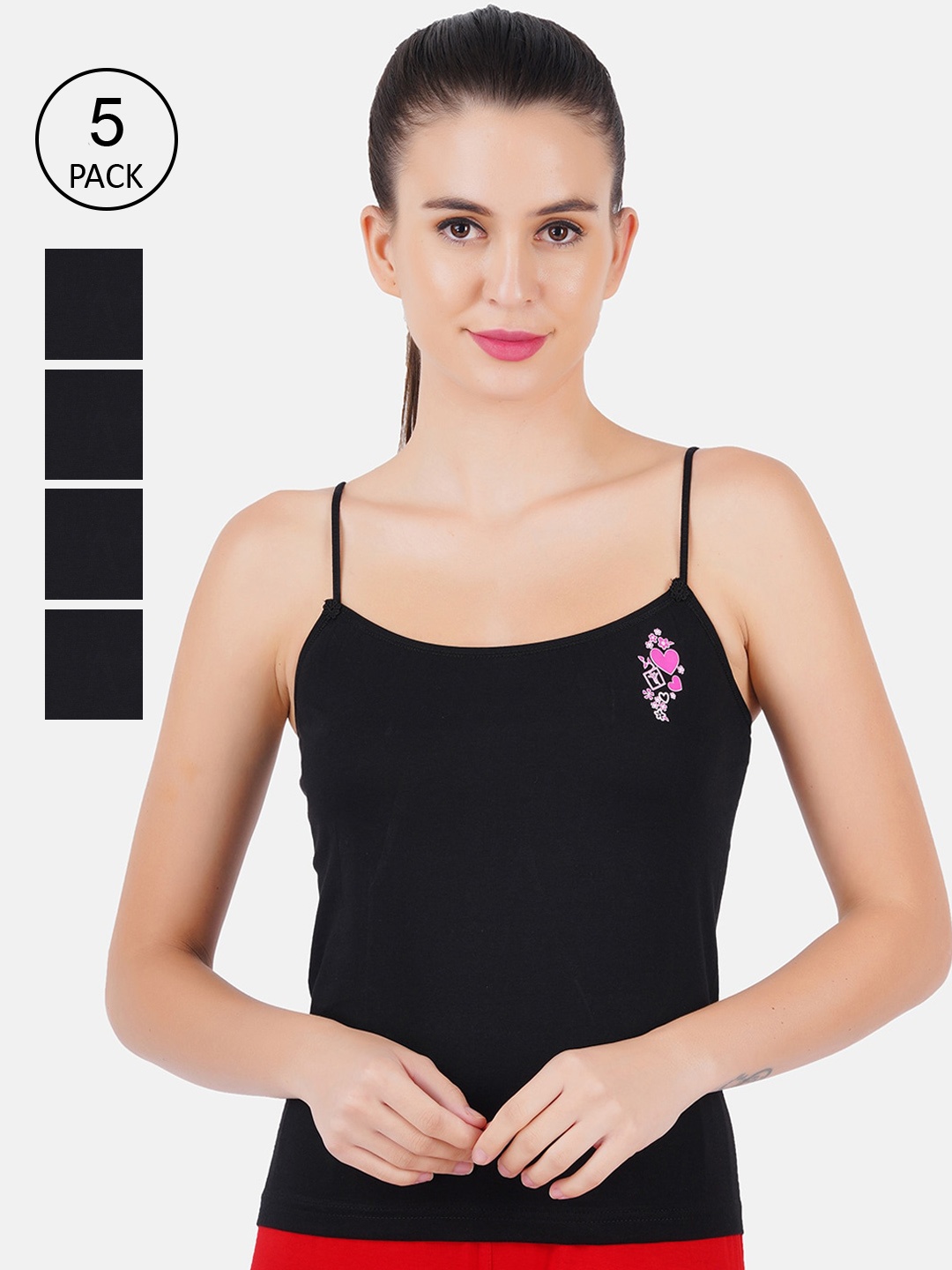 

Ramraj Women Pack of 5 Black Solid Pure Cotton Camisoles