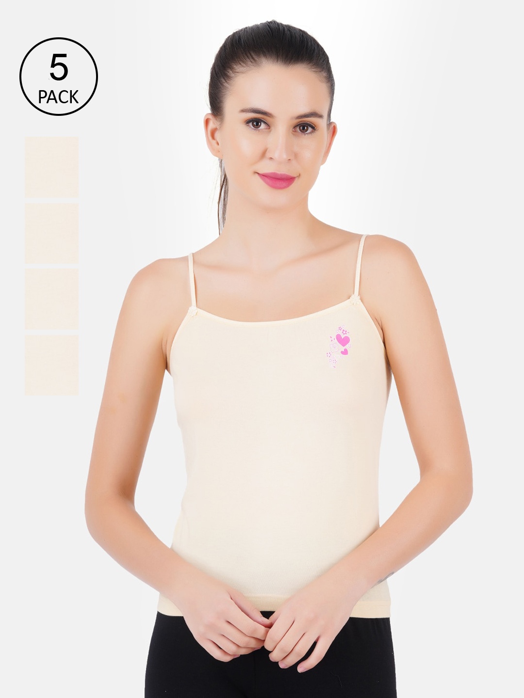 

Ramraj Women Pack Of 5 Cream Pure Cotton Camisoles