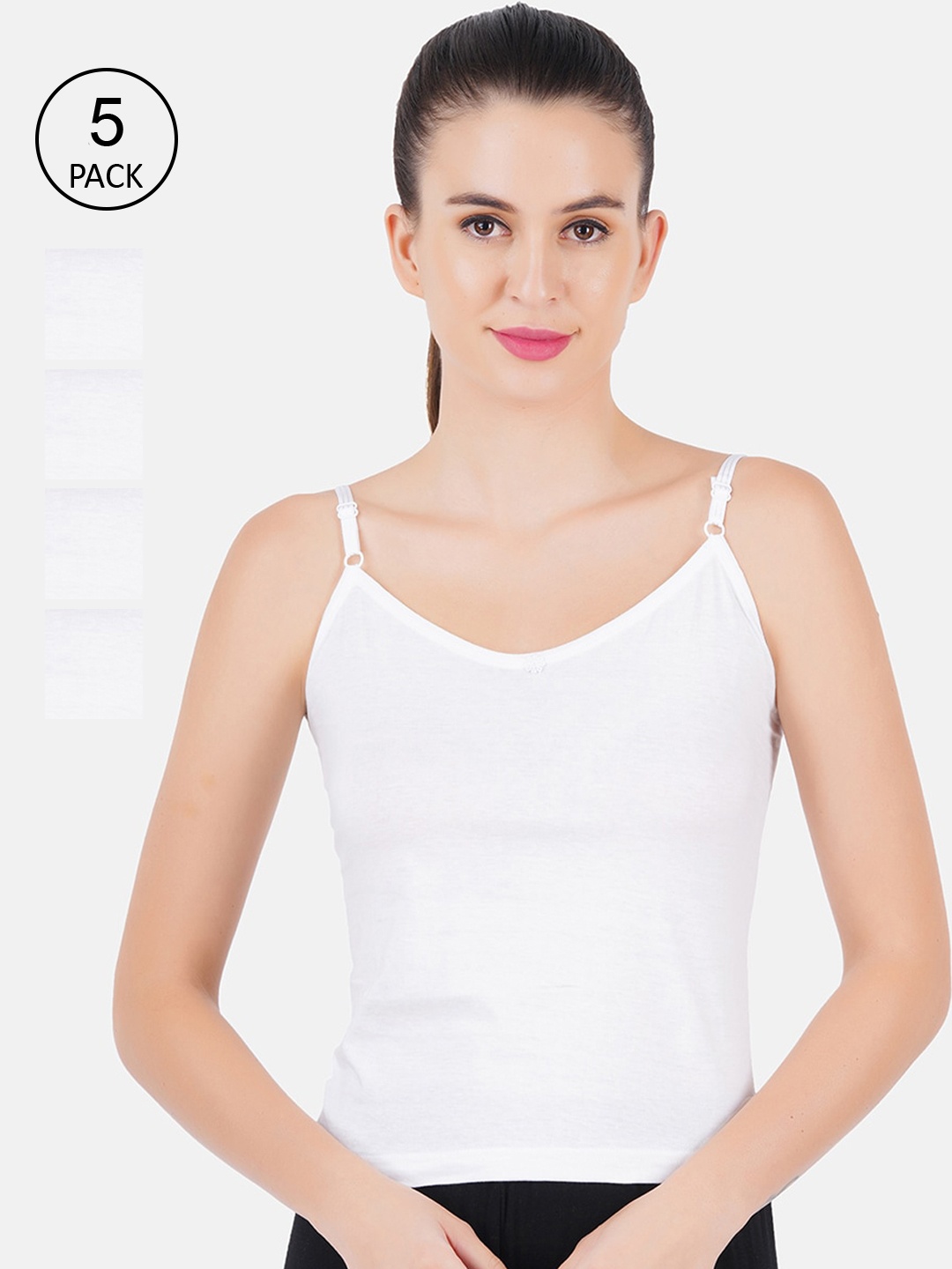 

Ramraj Women Pack Of 5 White Solid Pure Cotton Camisoles
