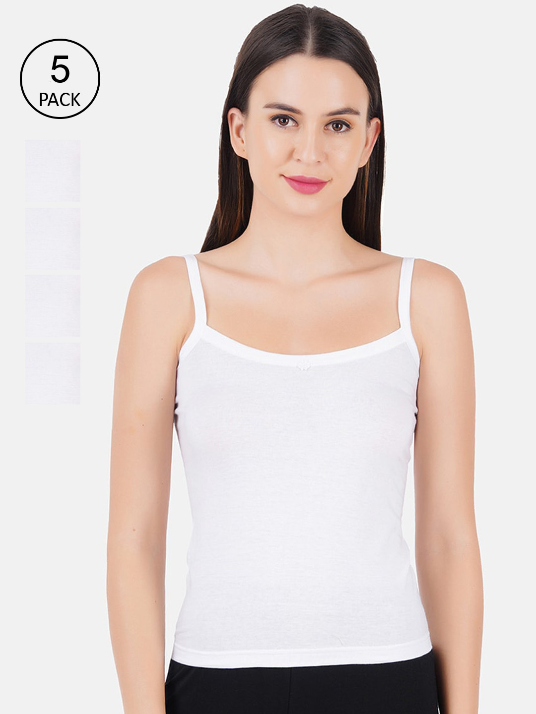 

Ramraj Women Pack of 5 White Solid Pure Cotton Non Padded Camisoles