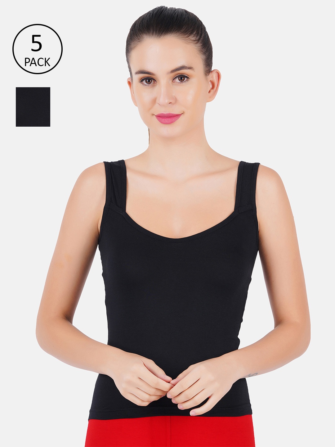 

Ramraj Women Pack Of 5 Black Solid Pure Cotton Non Padded Camisoles
