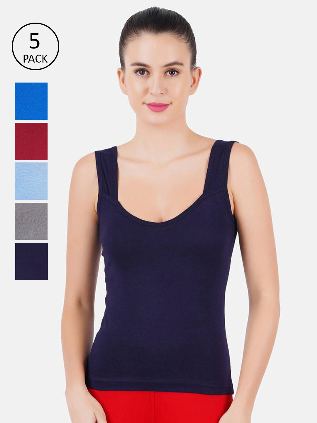 

Ramraj Women Assorted solid Camisole 100% Cotton Non Padded Pack of 5
