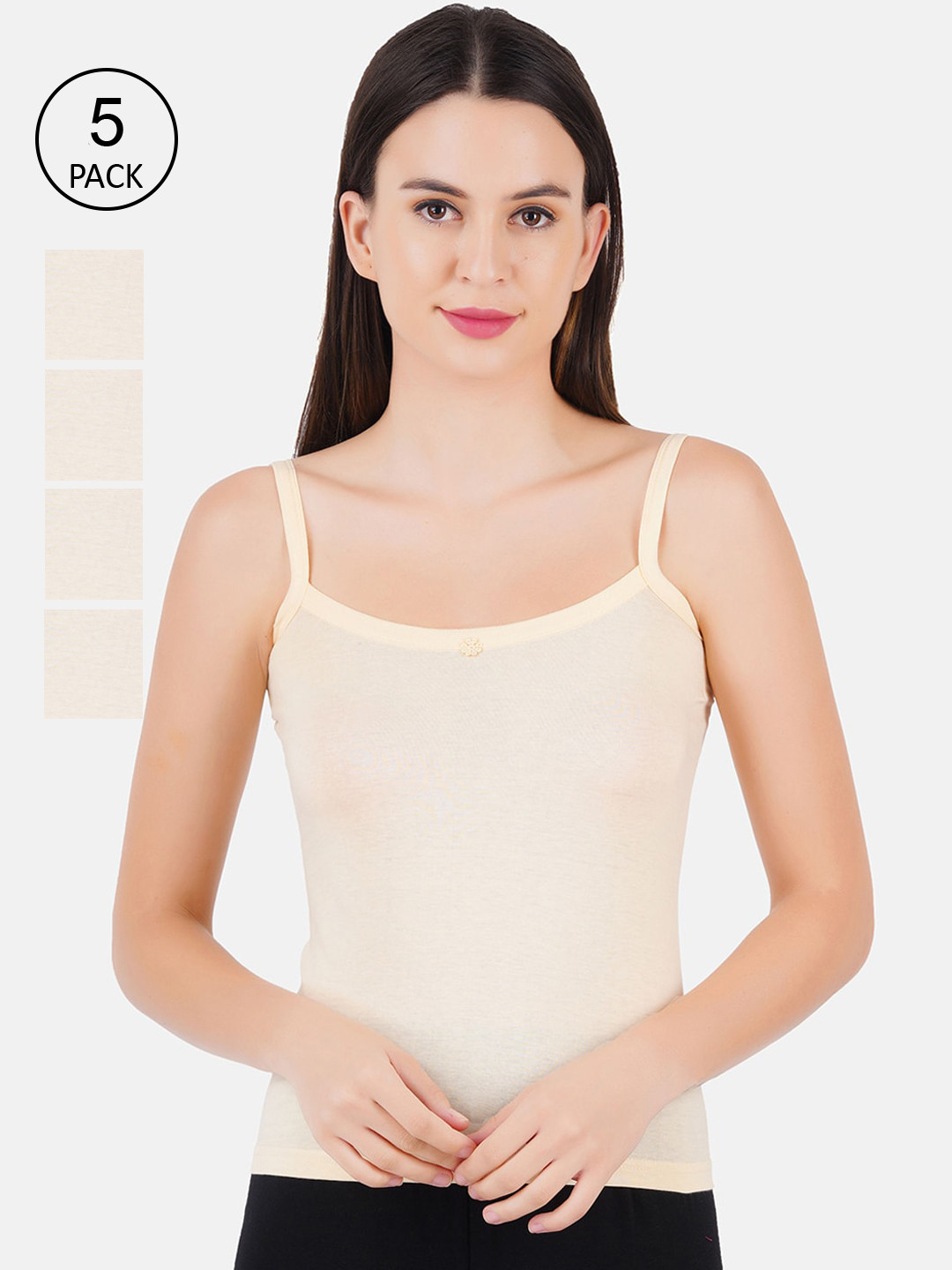 

Ramraj Women Pack Of 5 Cream Pure Cotton Non Padded Camisoles