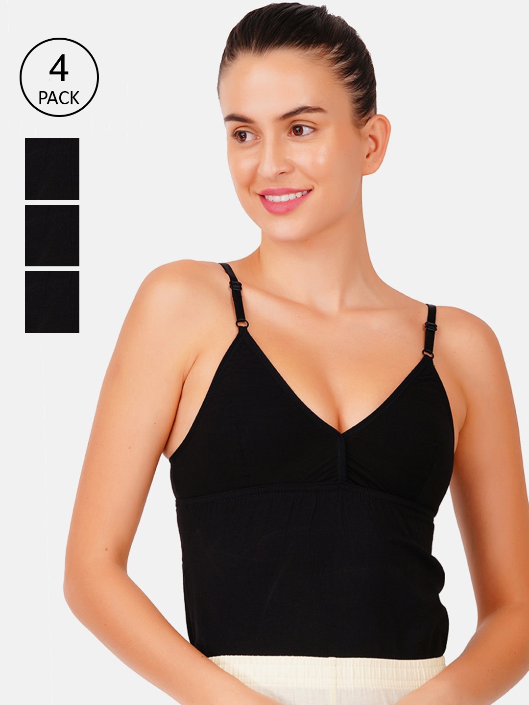 

Ramraj Women Pack Of 4 Black Solid Pure Cotton Camisoles