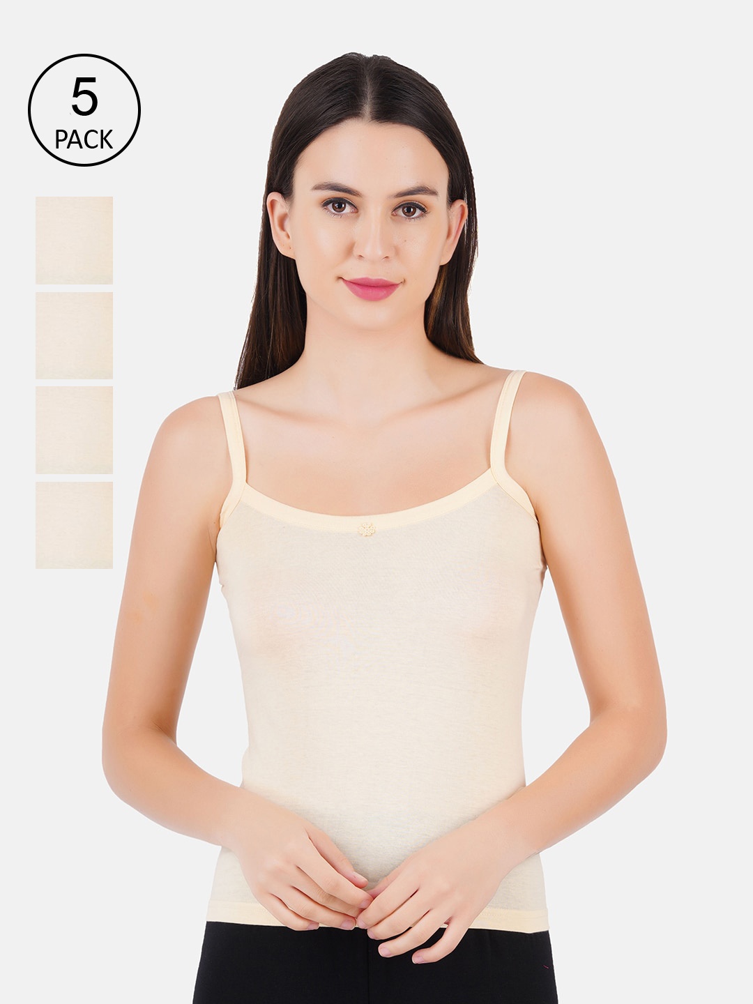 

Ramraj Pack Of 5 Pure Cotton Non Padded Camisoles, Nude