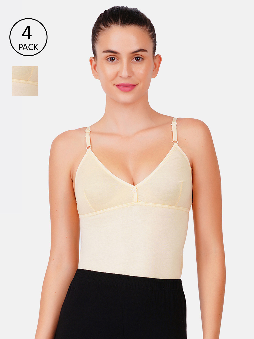 

Ramraj Women Pack of 4 Cream Solid Pure Cotton Camisoles