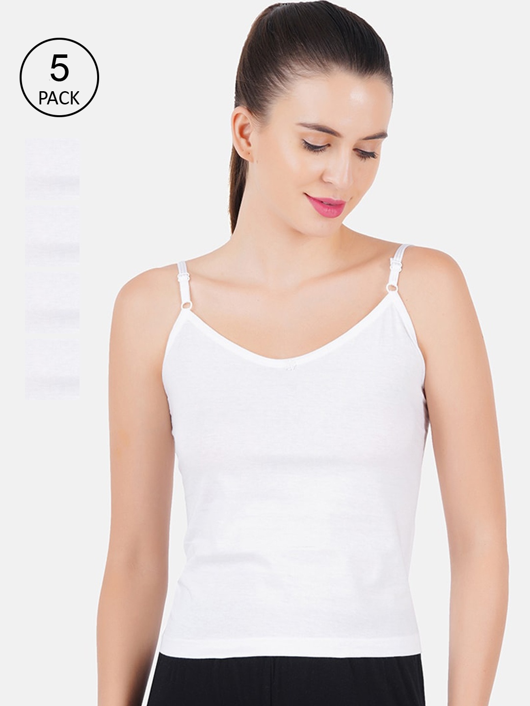 

Ramraj Pack Of 5 Pure Cotton Non Padded Camisoles, White