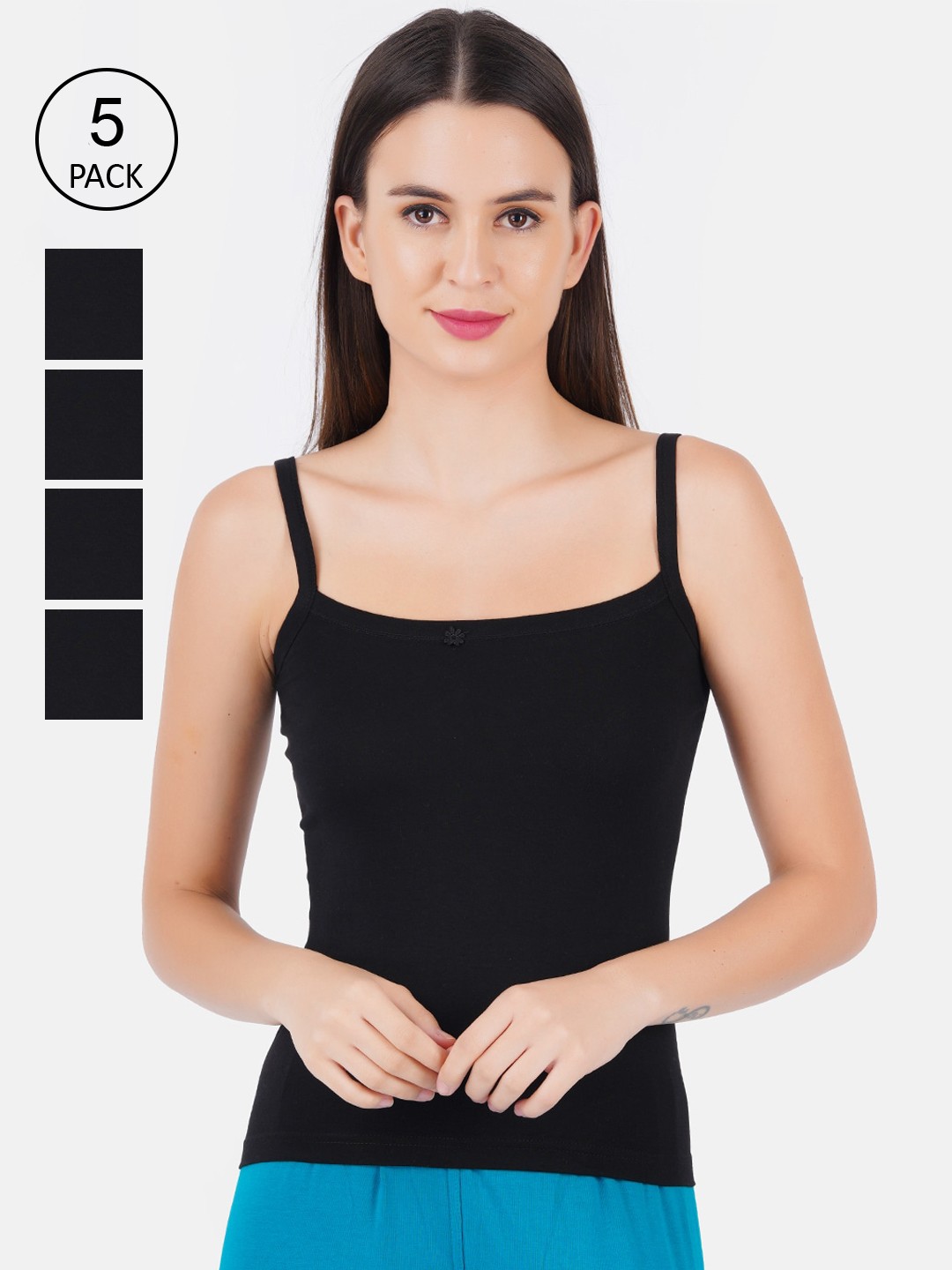 

Ramraj Women Pack Of 5 Black Pure Cotton Camisoles