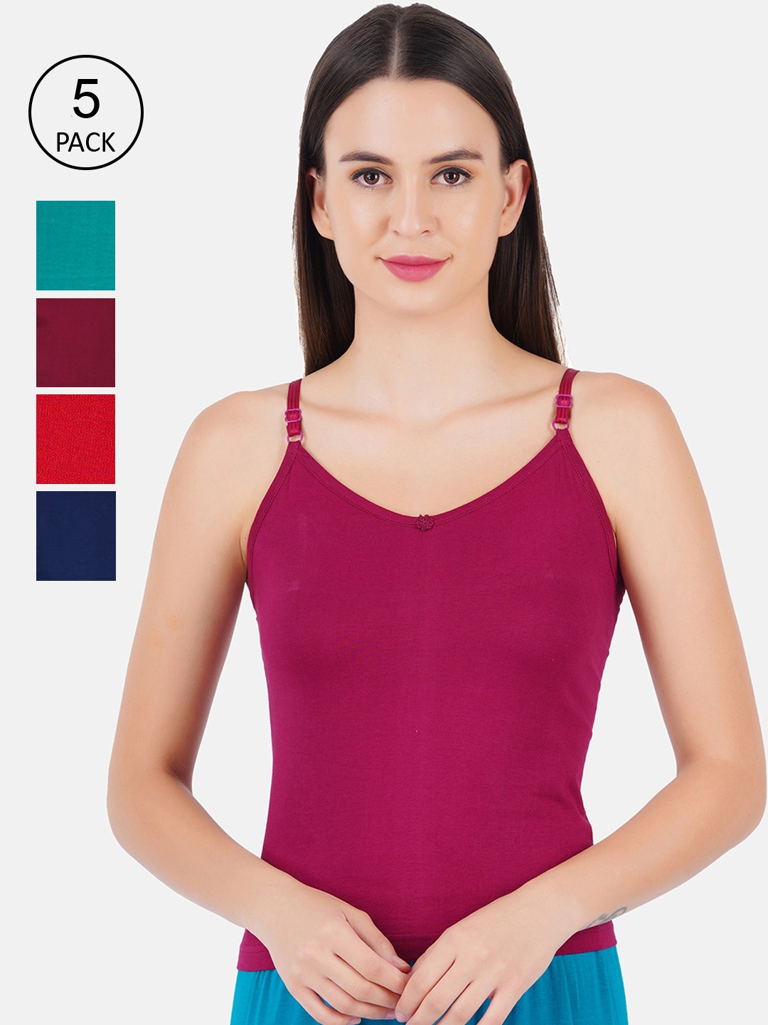 

Ramraj Women Pack Of 5 Assorted Solid Pure Cotton Camisoles
