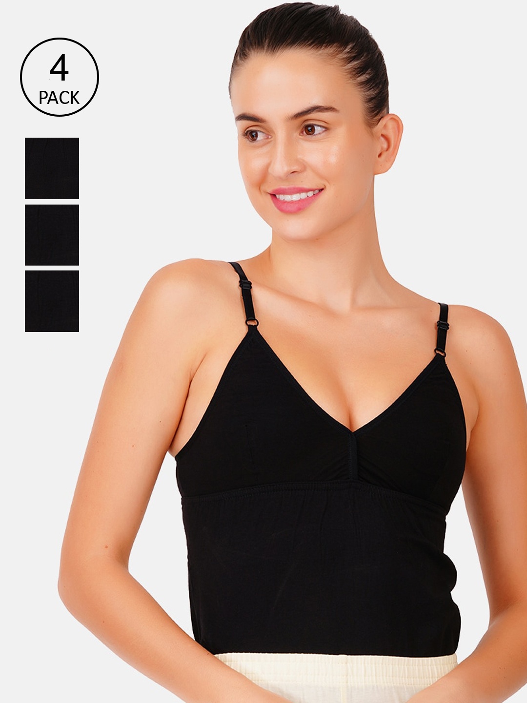 

Ramraj Women Pack Of 4 Black Solid Pure Cotton Camisoles