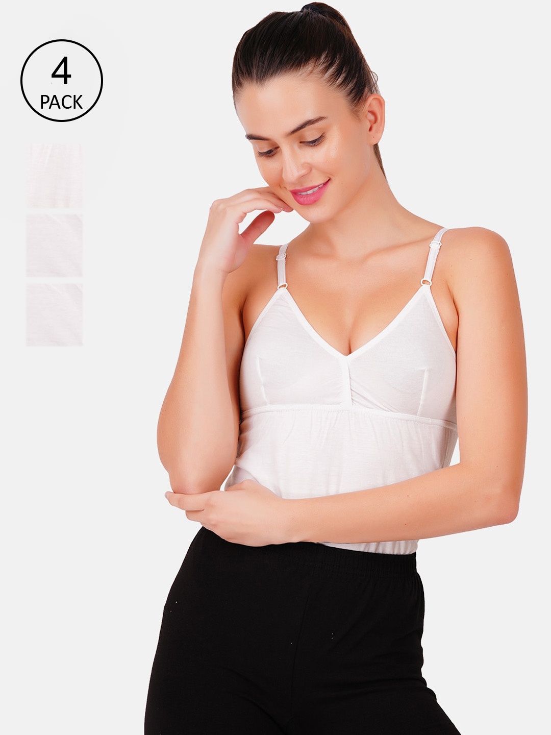 

Ramraj Women Pack Of 4 White Solid Pure Cotton Camisoles