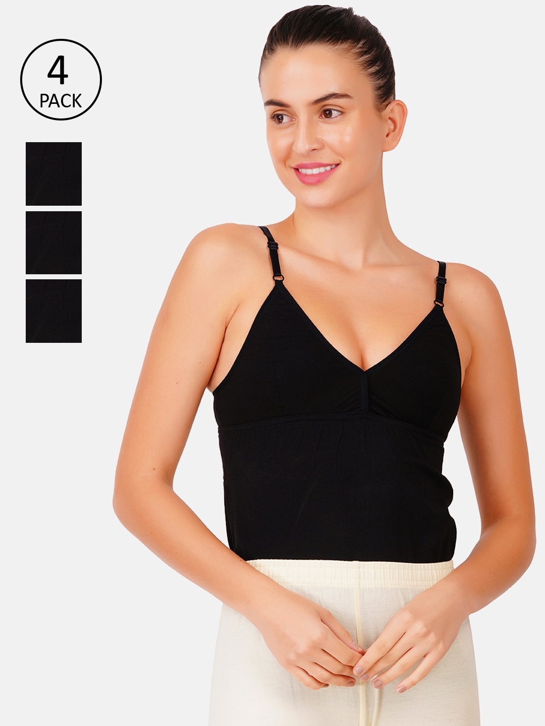 

Ramraj Women Pack of 4 Black Solid Pure Cotton Camisoles