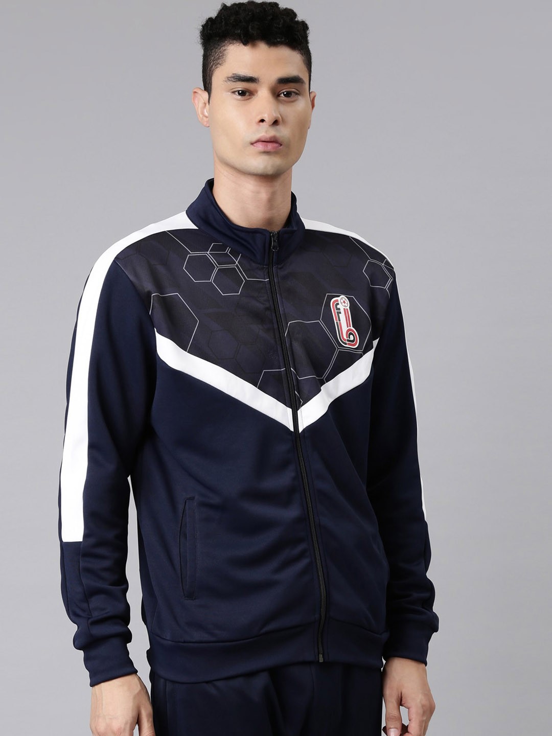 

FILA Men Blue Mock Collar Polyester Sporty Jacket