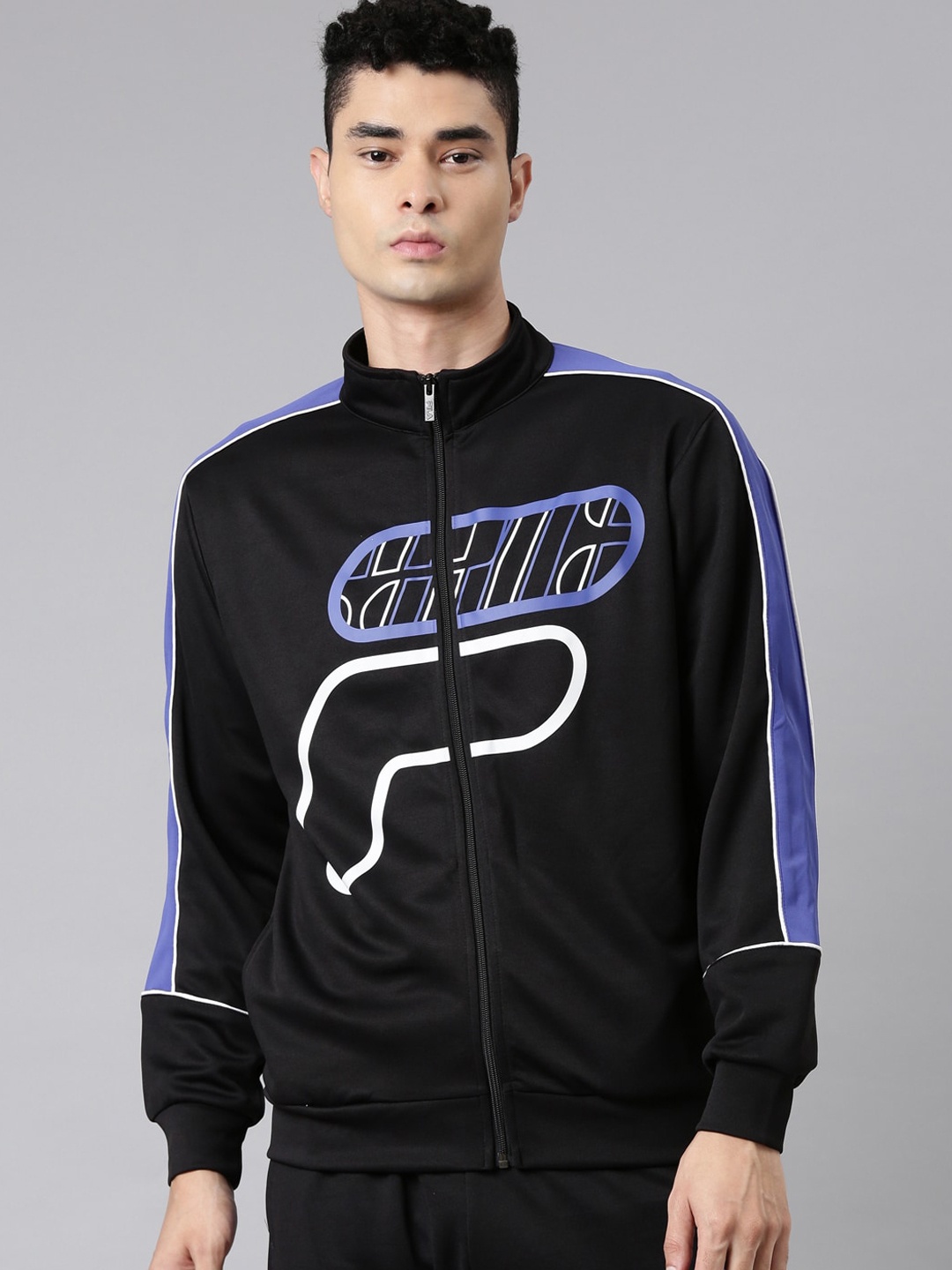 

FILA Men Black Printed Polyester Biker Jacket