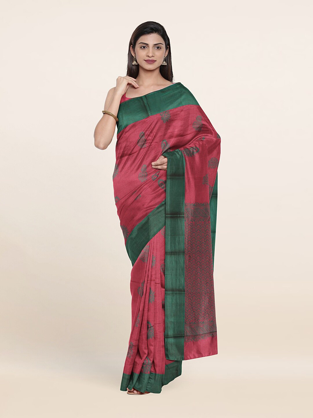 

Pothys Pink And Green Woven Design Saree