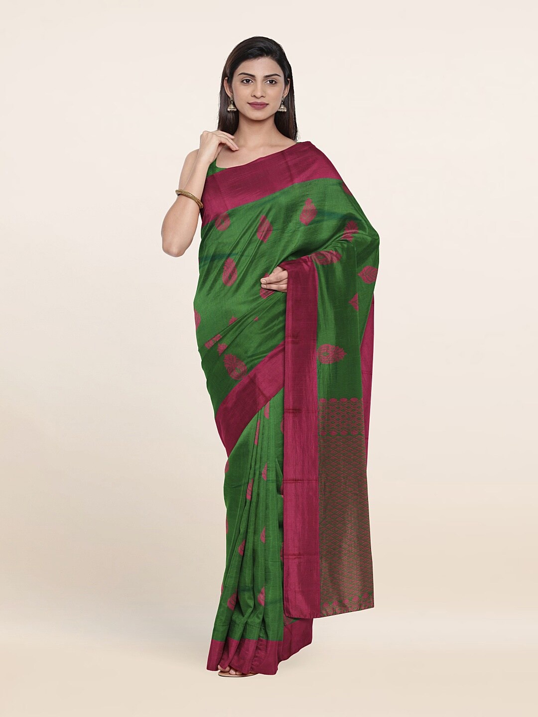 

Pothys Green & Pink Woven Design Silk Cotton Saree