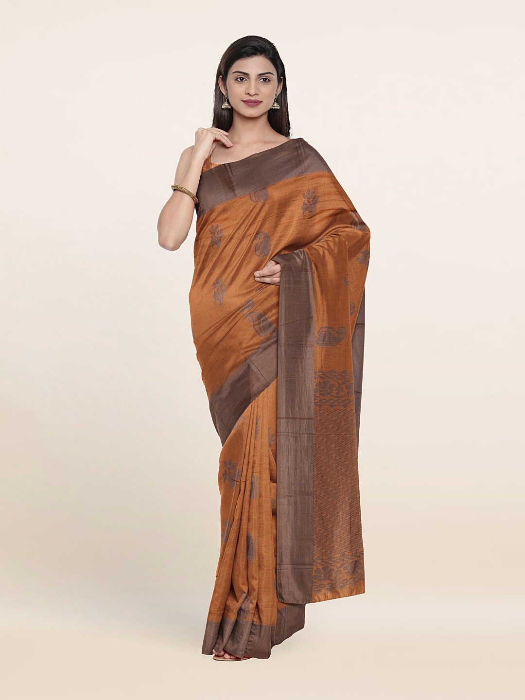 

Pothys Peach-Coloured Woven Design Silk Cotton Saree