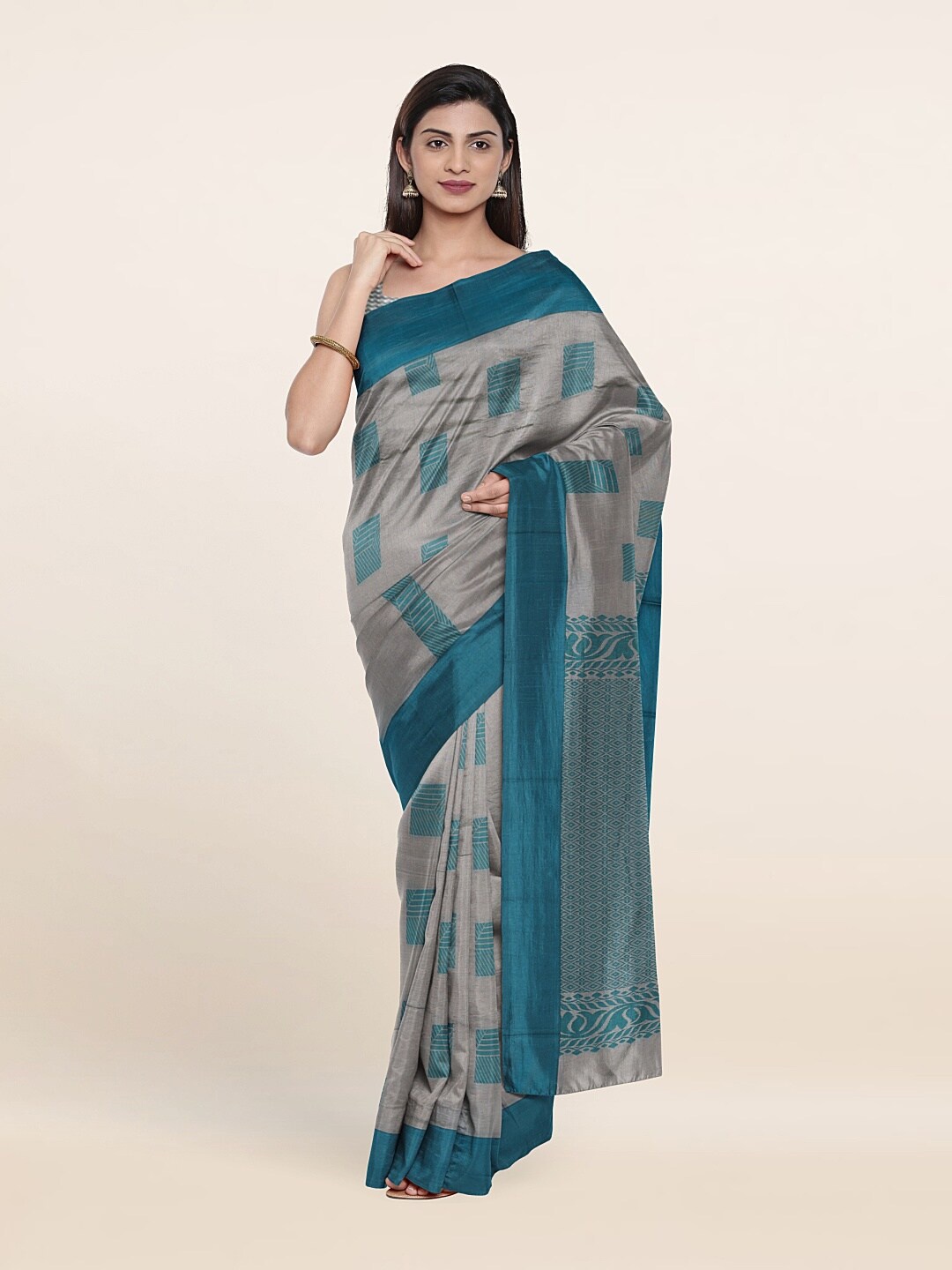 

Pothys Grey & Blue Woven Design Silk Cotton Saree