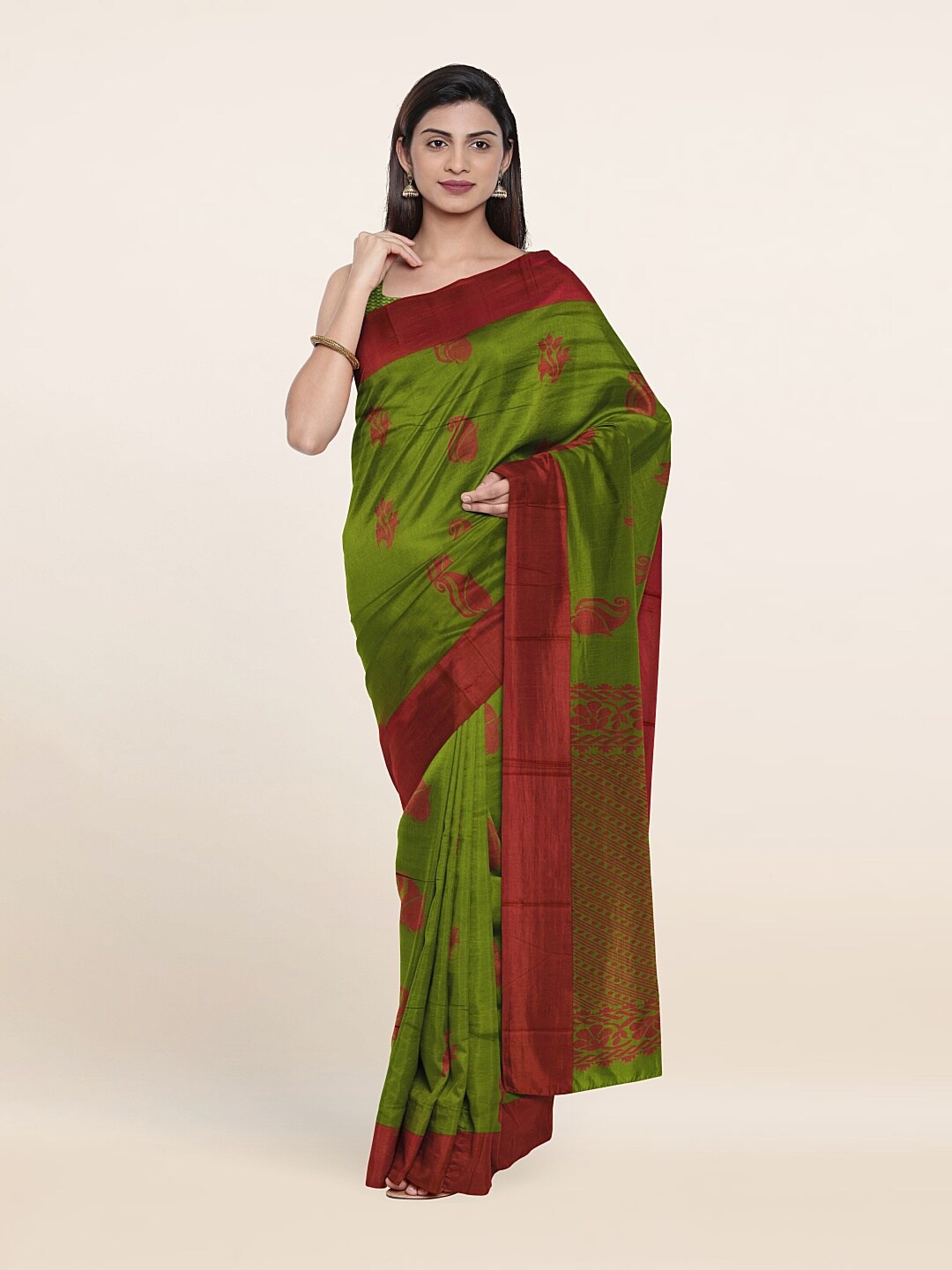 

Pothys Green & Pink Woven Design Silk Cotton Saree