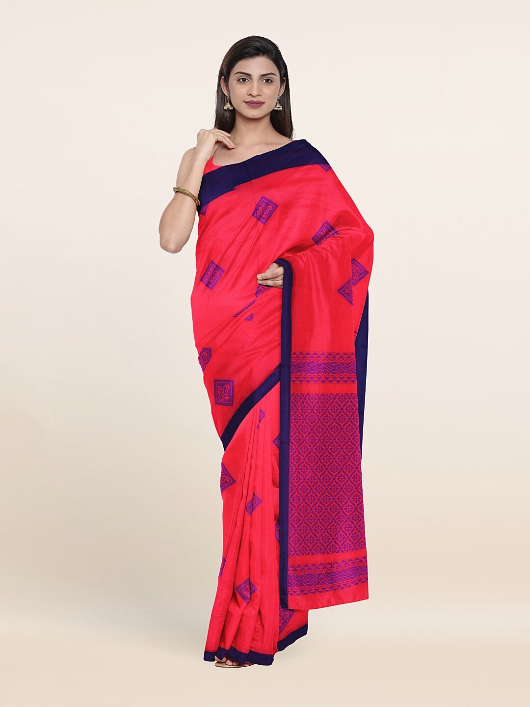 

Pothys Pink & Blue Woven Design Silk Cotton Saree