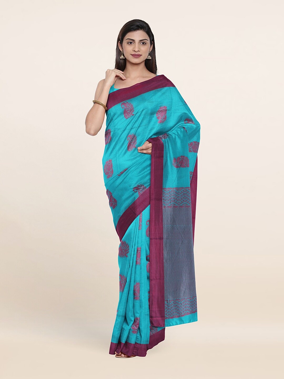 

Pothys Blue & Pink Woven Design Silk Cotton Saree