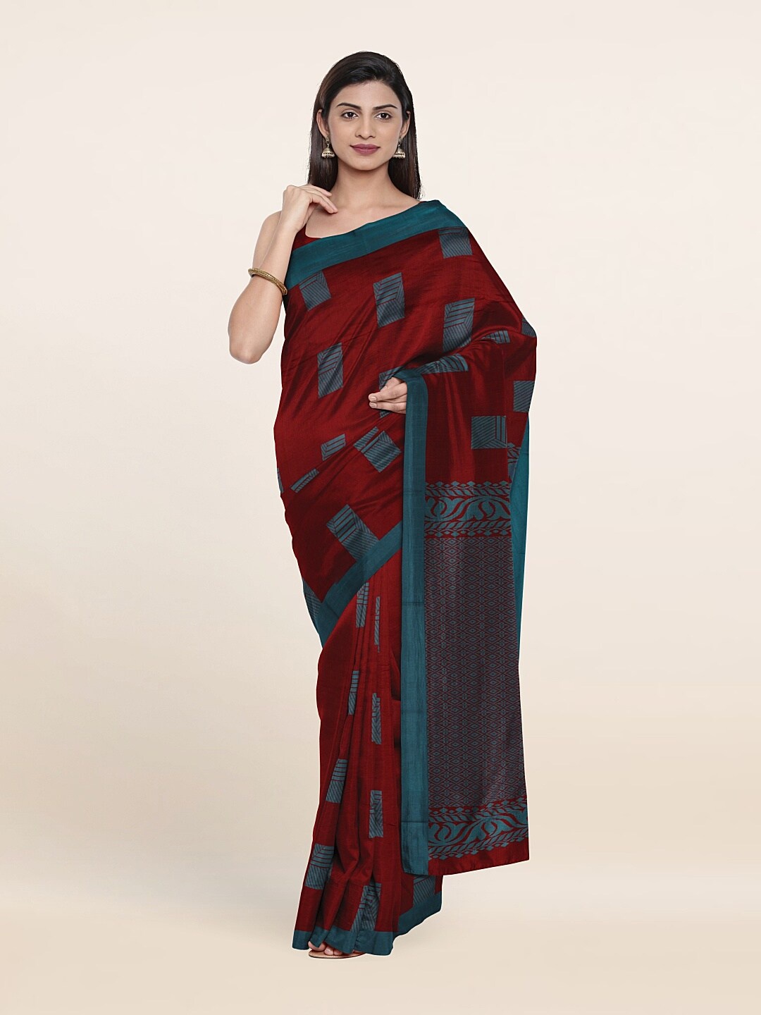 

Pothys Maroon & Blue Woven Design Silk Cotton Saree