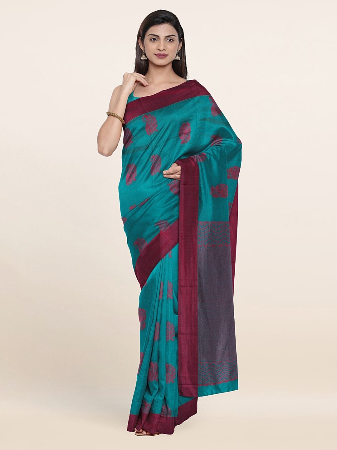 

Pothys Blue & Pink Woven Design Silk Cotton Saree