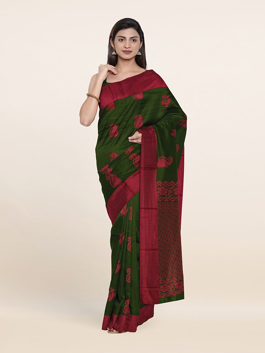 

Pothys Green & Pink Woven Design Silk Cotton Saree