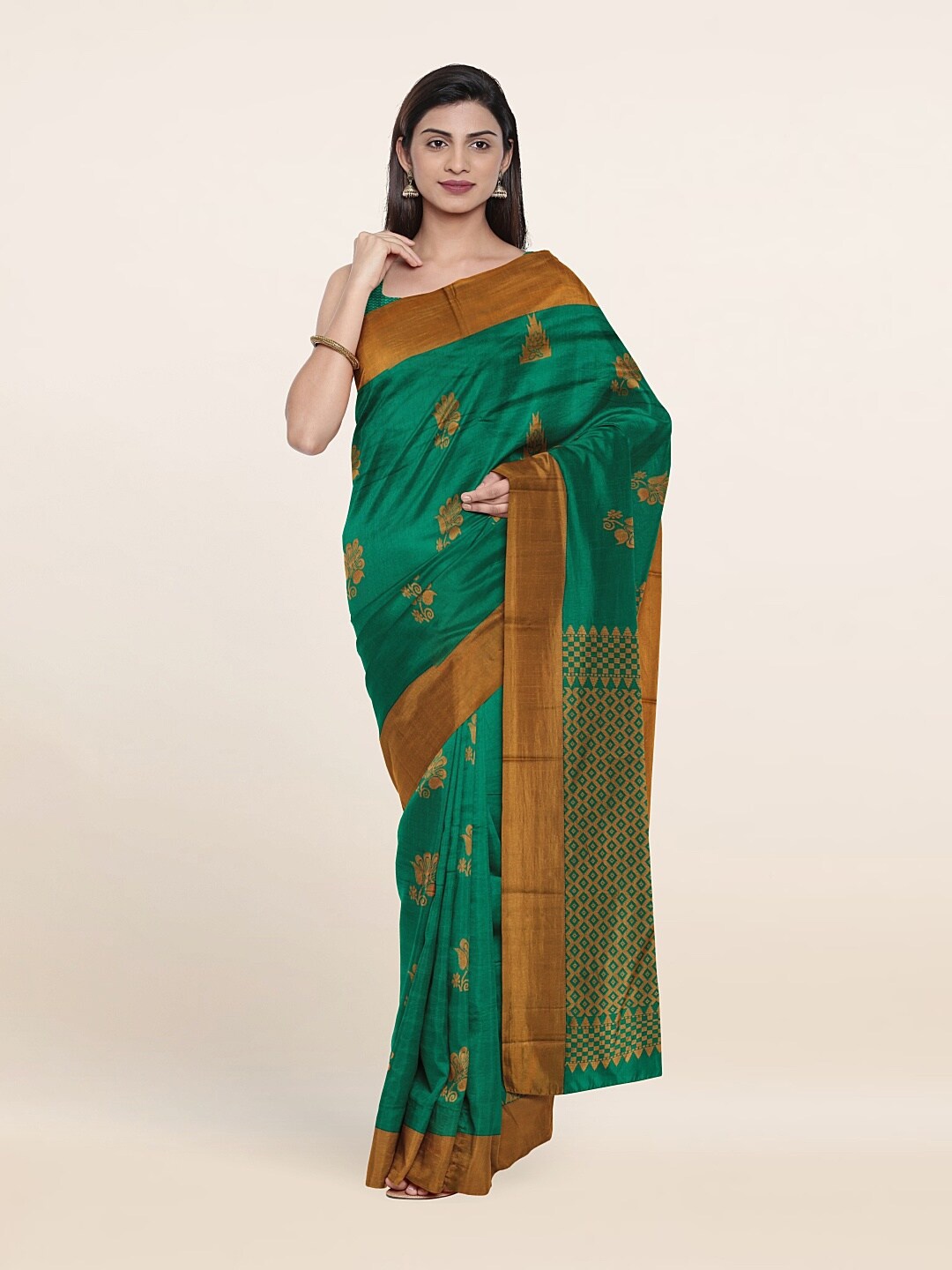 

Pothys Green & Brown Woven Design Silk Cotton Saree