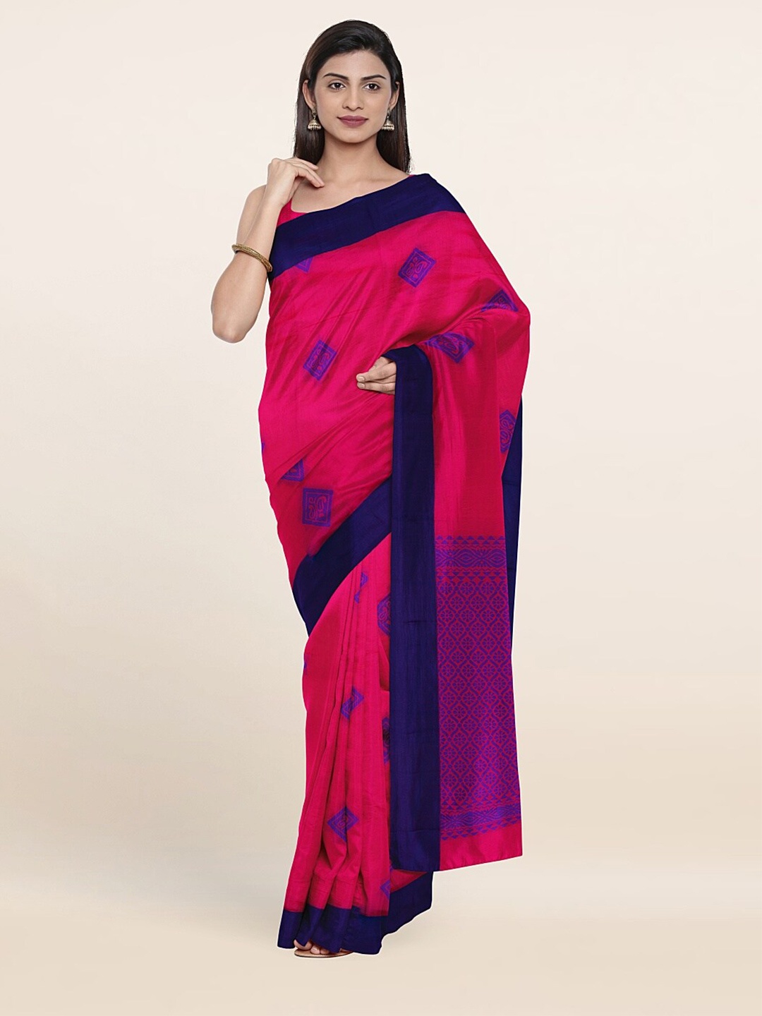 

Pothys Pink & Purple Woven Design Silk Cotton Saree
