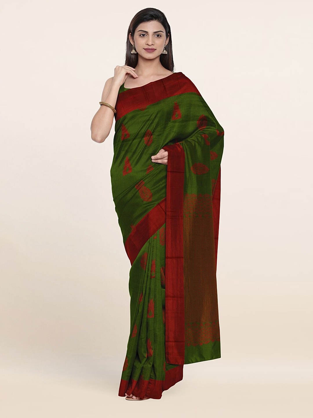 

Pothys Green & Maroon Woven Design Silk Cotton Saree