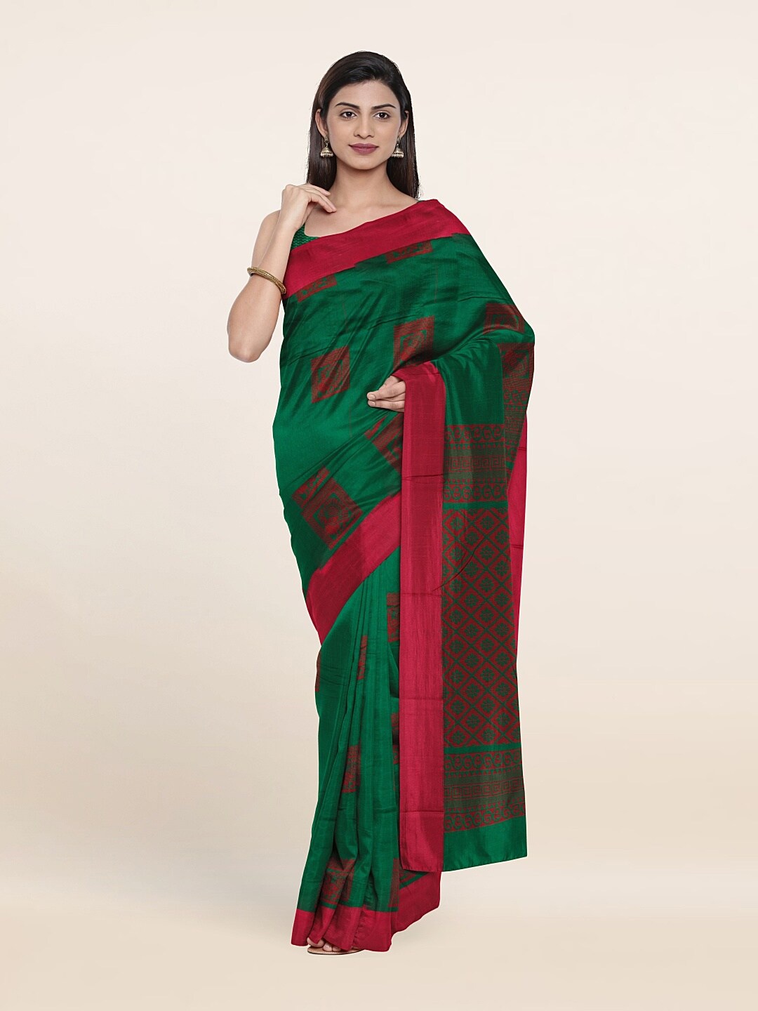 

Pothys Green & Red Woven Design Silk Cotton Saree