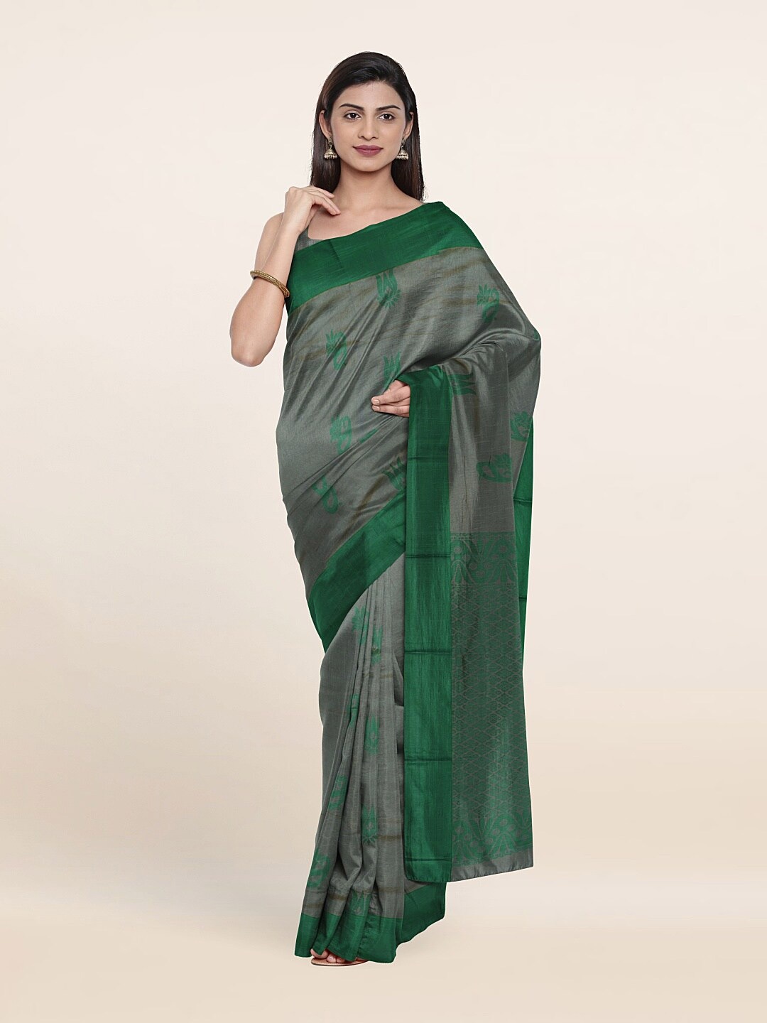 

Pothys Grey & Green Woven Design Silk Cotton Saree