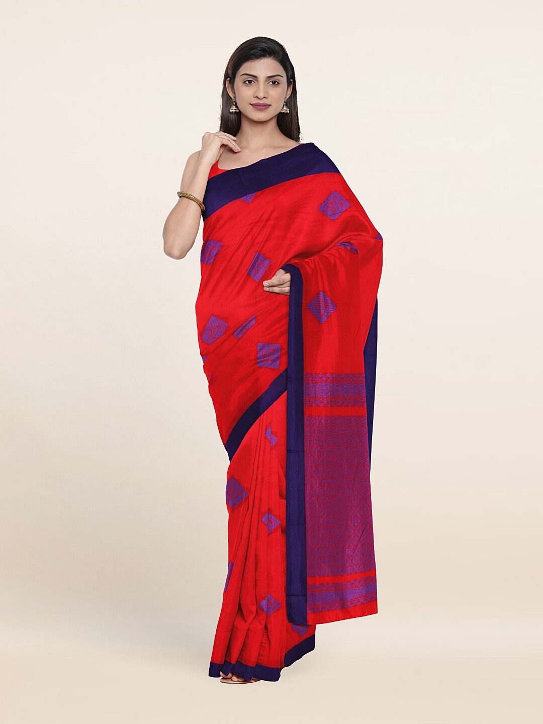 

Pothys Red & Purple Woven Design Silk Cotton Saree