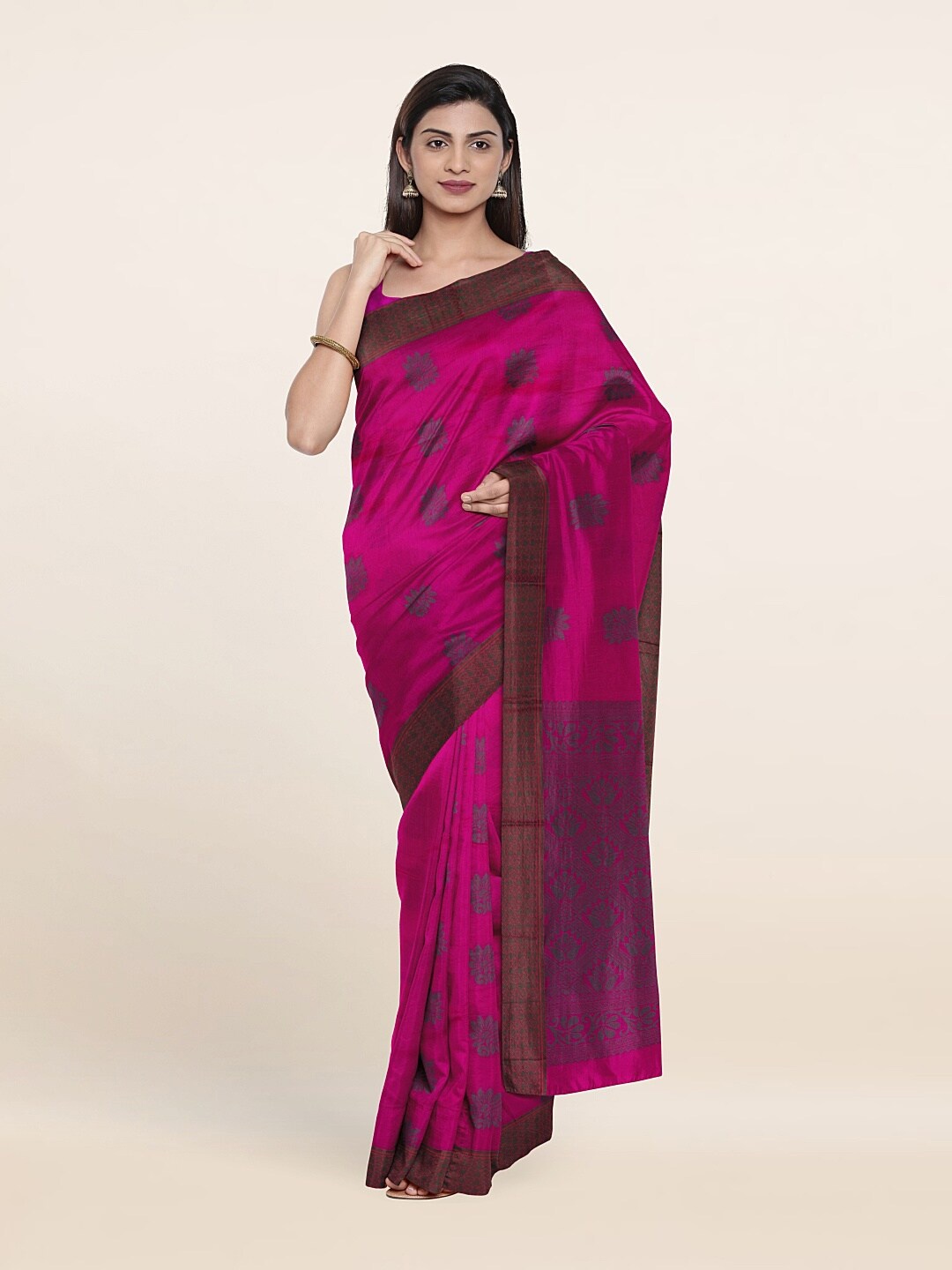 

Pothys Pink & Grey Woven Design Silk Cotton Saree