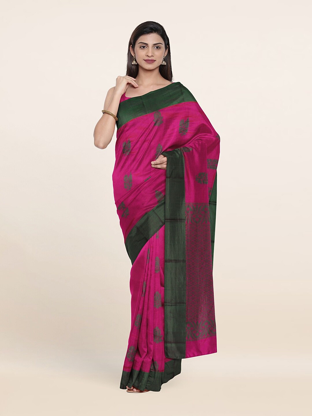 Pothys Magenta & Green Woven Design Silk Cotton Saree
